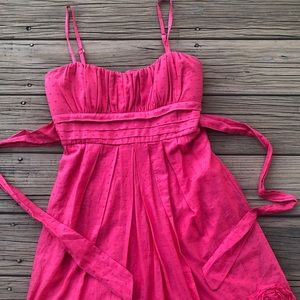 B.Too Coquette Barbiecore Coral Pink Tie Back Empire Waist Sleeveless Dress Sz 9